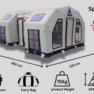 Uzay Kapsülü Şişme Çadır 16 m² | 12/14 Kişilik | 5 Mevsim Gümüş rengi