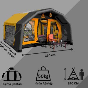 Arena Model Şişme Çadır 9.8 m² | 6-8 Kişilik | 5 Mevsim sarı rengi